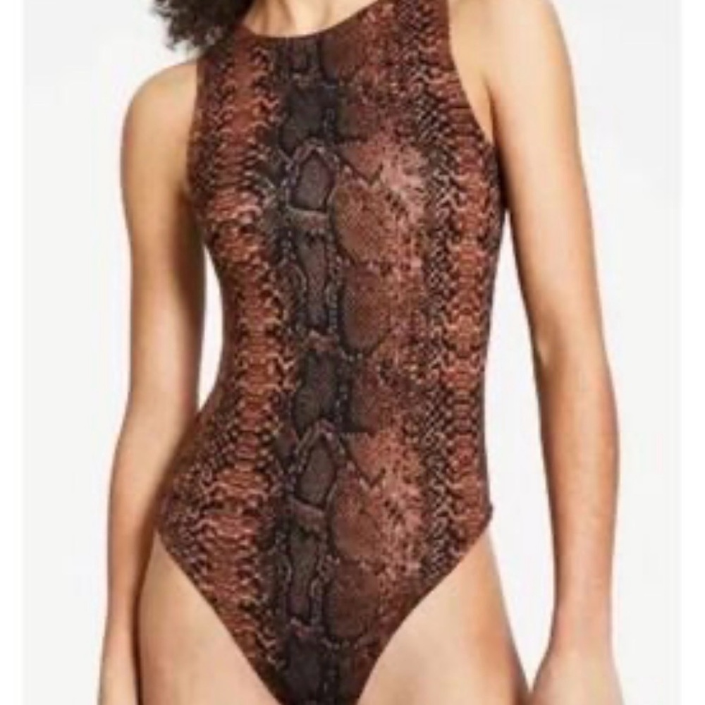Bar III Brown Black Snake Skin Print Sleeveless Bodysuit Women’s XXL Casual
